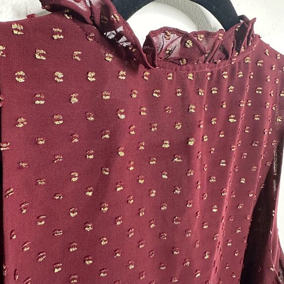 NEW Jade Melody Tam Women's Maroon Gold Swiss Dot Ruffle Tank Top Size Medium - Picture 6 of 10